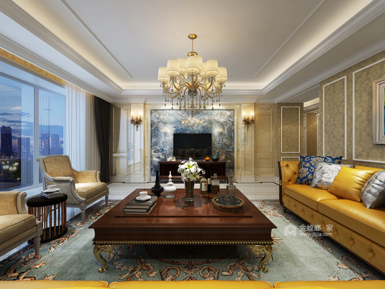 奢华的欧式浪漫 350平私家大宅享受高品位生活-客厅效果图及设计说明