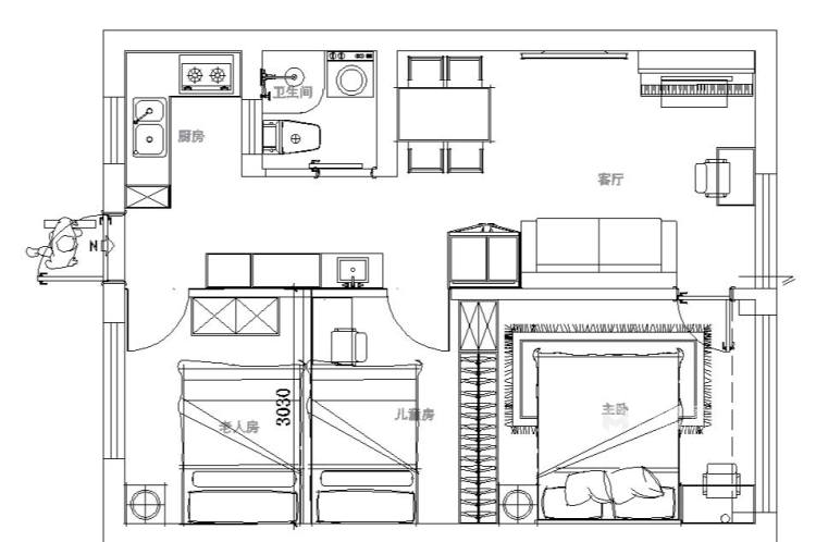 60平小户型两房改三房-平面设计图及设计说明