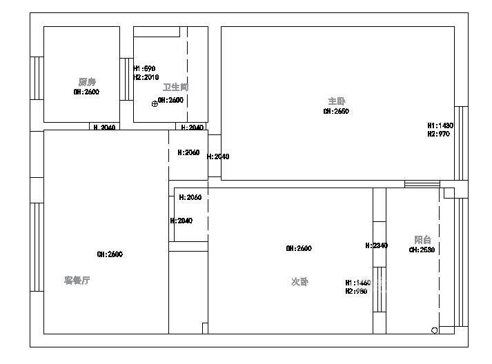 60平小户型两房改三房-业主需求&原始结构图