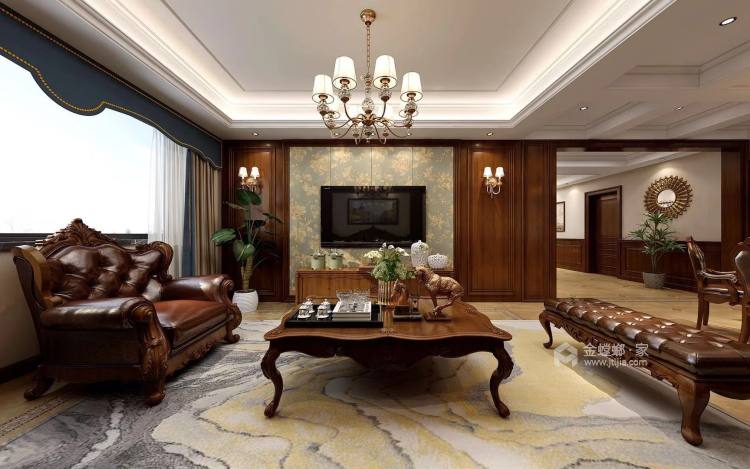 270平大户型唯美新中式-客厅效果图及设计说明