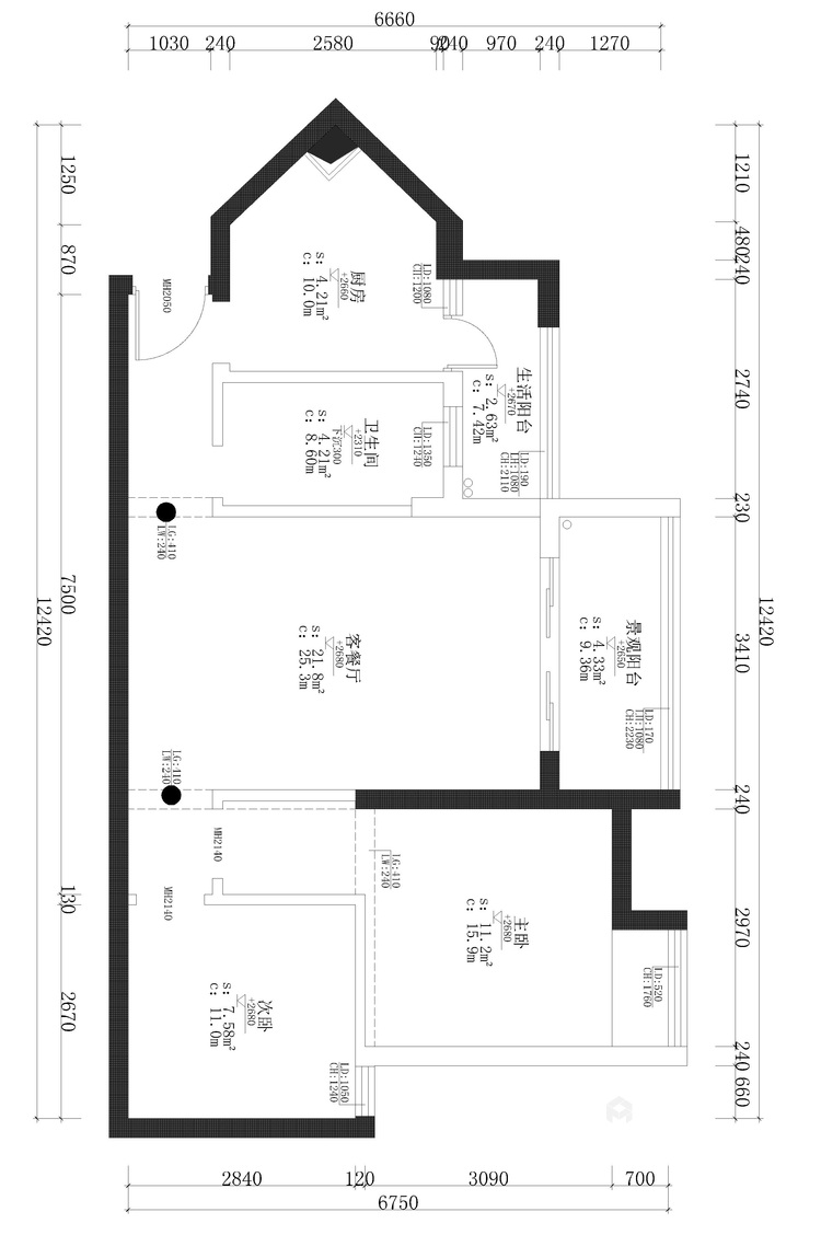 新城东方丽园90平中式装修效果图-业主需求&原始结构图