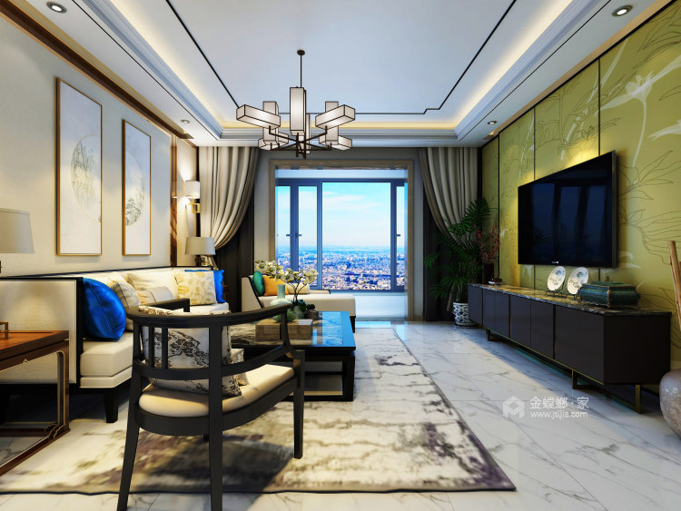 145平新中式，感受传统与现代的结合-客厅效果图及设计说明