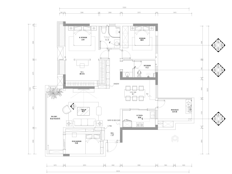 135平现代温馨之家-平面设计图及设计说明