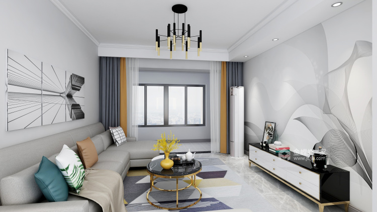鹭岛荣府现代3室-客厅效果图及设计说明