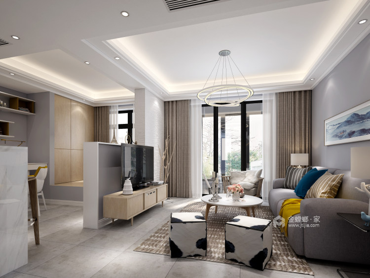 时尚明丽的现代风格——复式公寓可以这样装-客厅效果图及设计说明
