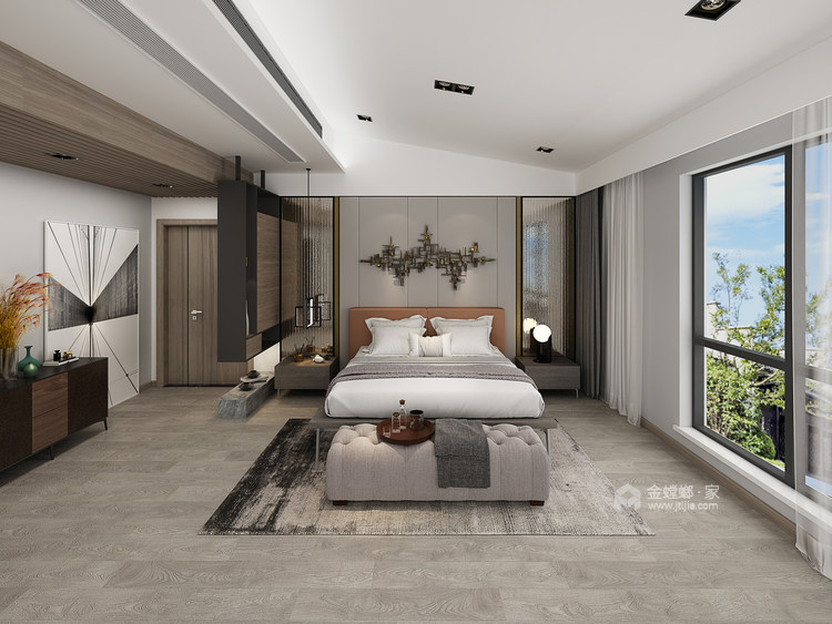 极简高级灰原木纹理，呈现不一样的现代风-卧室效果图及设计说明