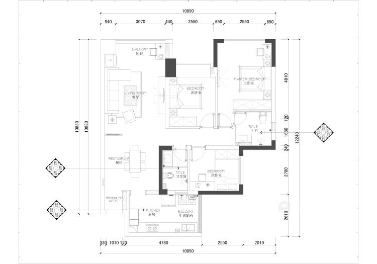 三居室新中式 展现清雅含蓄 端庄丰华的东方神韵-平面设计图及设计说明