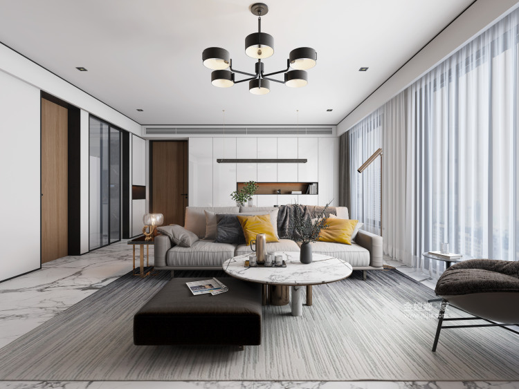 140平现代简约通透空间-客厅效果图及设计说明