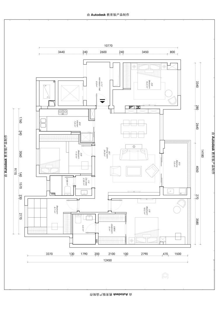 140平现代简约通透空间-平面设计图及设计说明