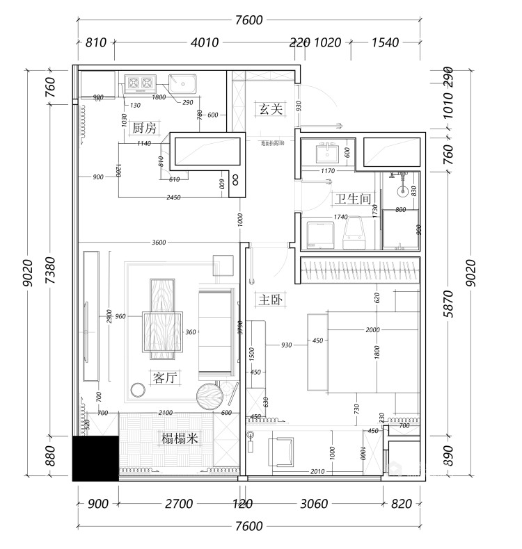 68平公寓打造小而精巧的现代生活空间-平面布置图