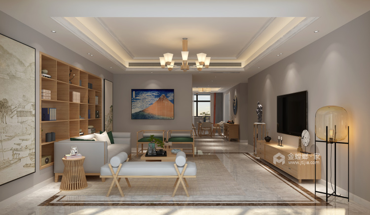 205现代中式五居简单舒适生活-客厅效果图及设计说明