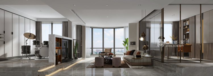 与光共生、移步易景-157平现代简约无界限空间-客厅效果图及设计说明