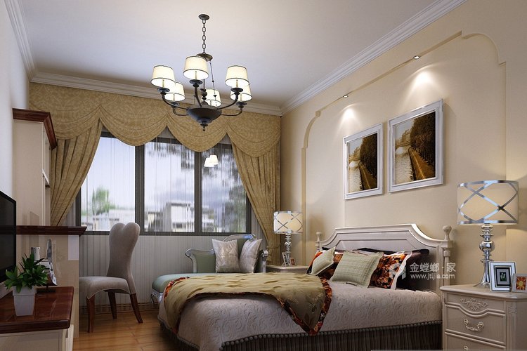 130平舒适复古小美式-卧室效果图及设计说明