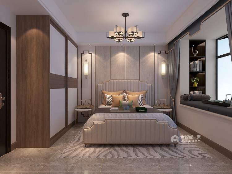 沉稳又不失时尚感的130新中式 这样设计超赞的-卧室效果图及设计说明