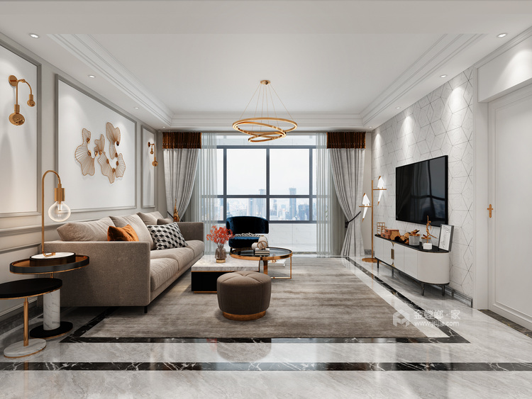 锦绣新城125户型现代轻奢风格-客厅效果图及设计说明