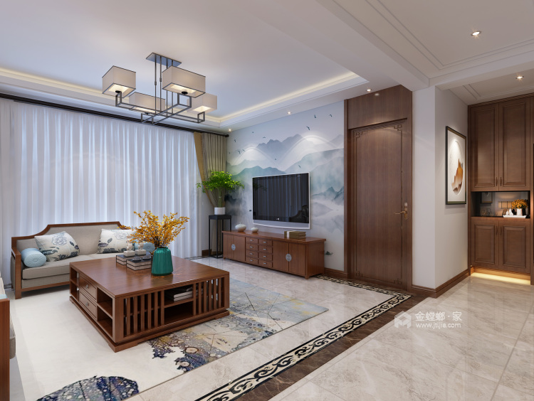 锦绣新城135㎡新中式风格-岁月静好-客厅效果图及设计说明