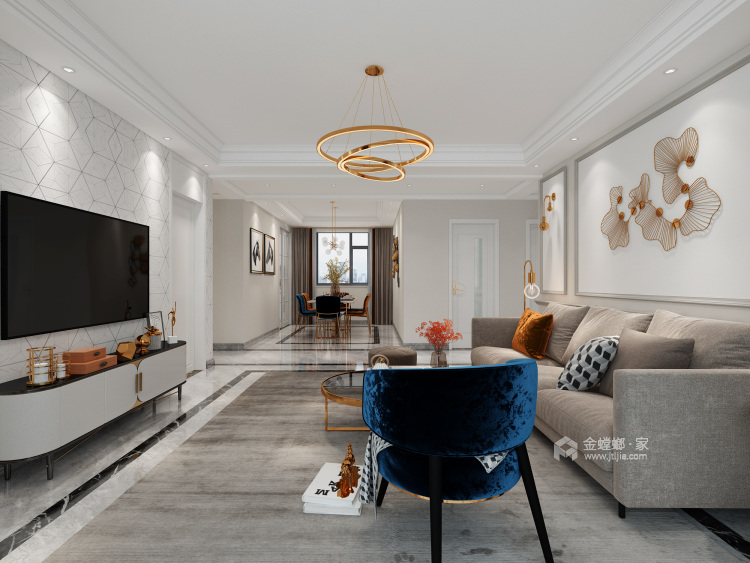 锦绣新城125户型现代轻奢风格-客厅效果图及设计说明