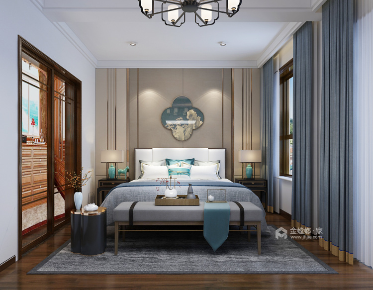 明珠庄园460复式新中式风格-卧室效果图及设计说明