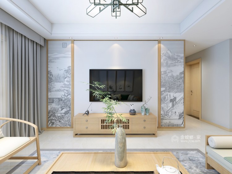舒适温馨的88平两居新中式~-客厅效果图及设计说明