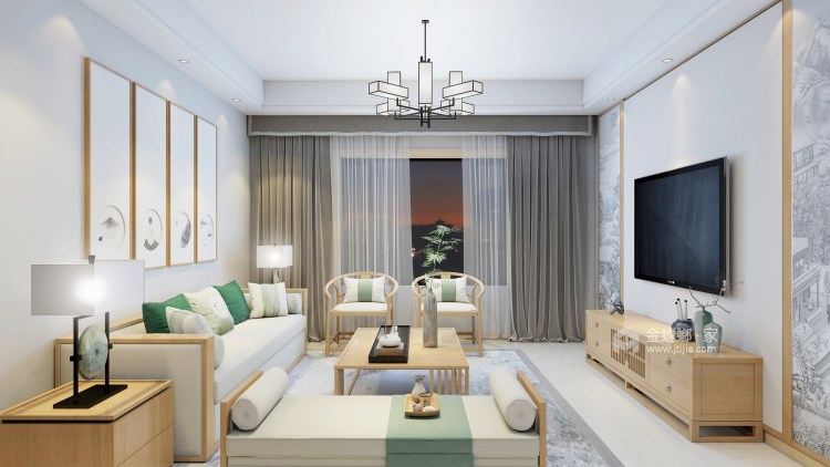 舒适温馨的88平两居新中式~-客厅效果图及设计说明
