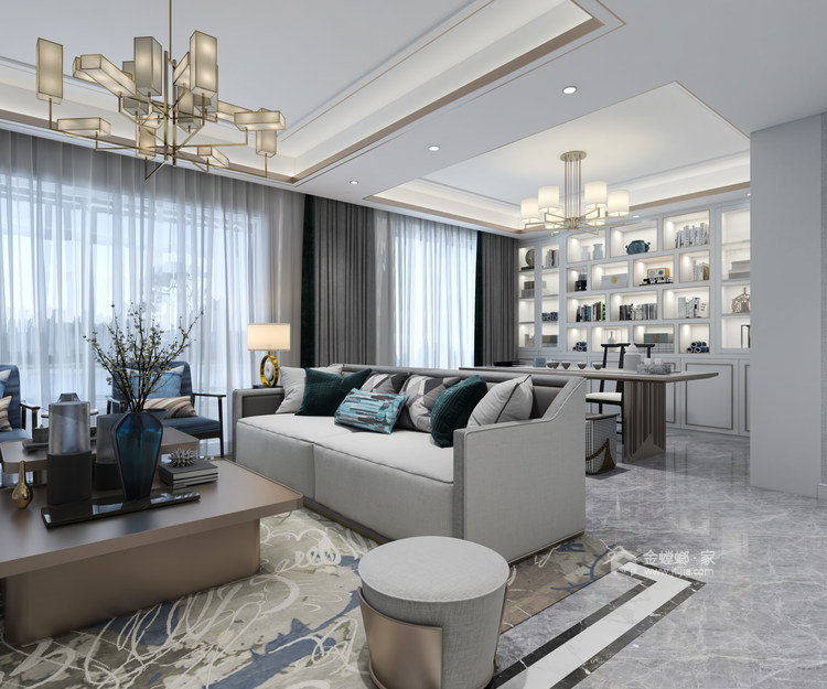新中式与现代轻奢   简洁明快的混搭  营造最舒服的家-客厅效果图及设计说明
