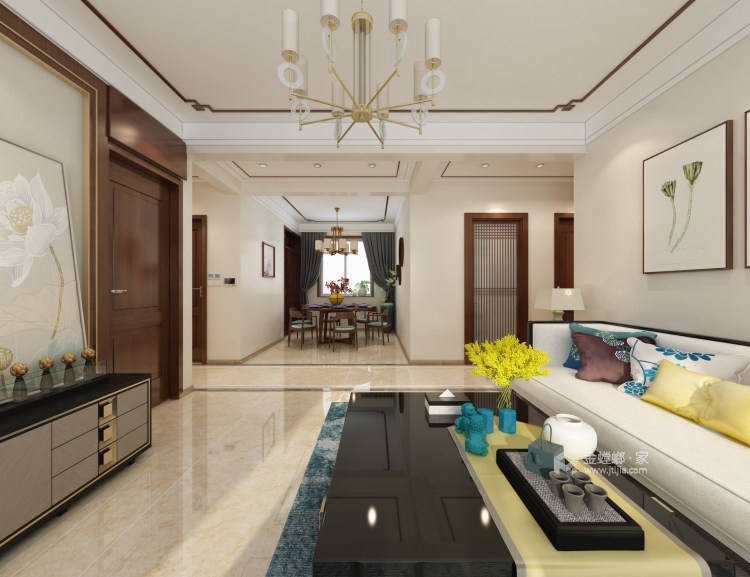 115平新中式静怡舒适之家-客厅效果图及设计说明