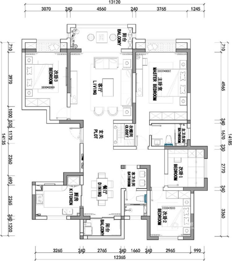 170平新中式家居，感受传统魅力-平面布置图
