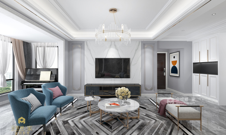 125平府东新区欧式风格-轻奢，现代人的生活方式-客厅效果图及设计说明