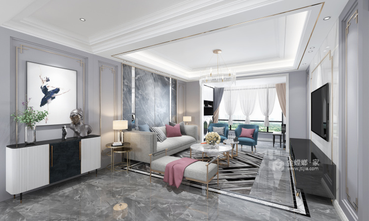 125平府东新区欧式风格-轻奢，现代人的生活方式-客厅效果图及设计说明