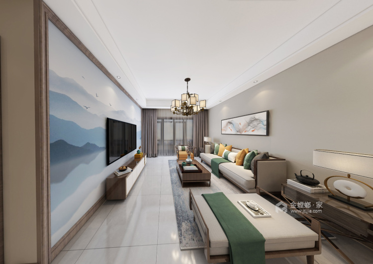 新中式品质生活-客厅效果图及设计说明