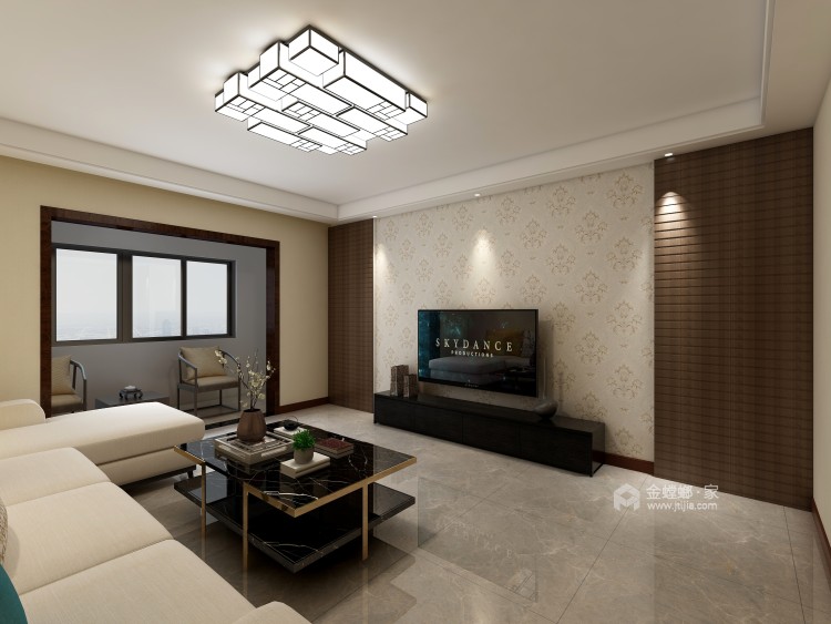 新中式风格—玉涧新城-客厅效果图及设计说明