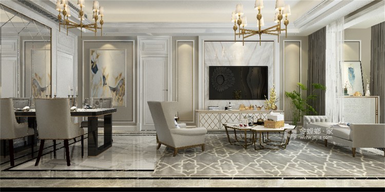 110㎡法式风格，轻奢浪漫家居-客厅效果图及设计说明