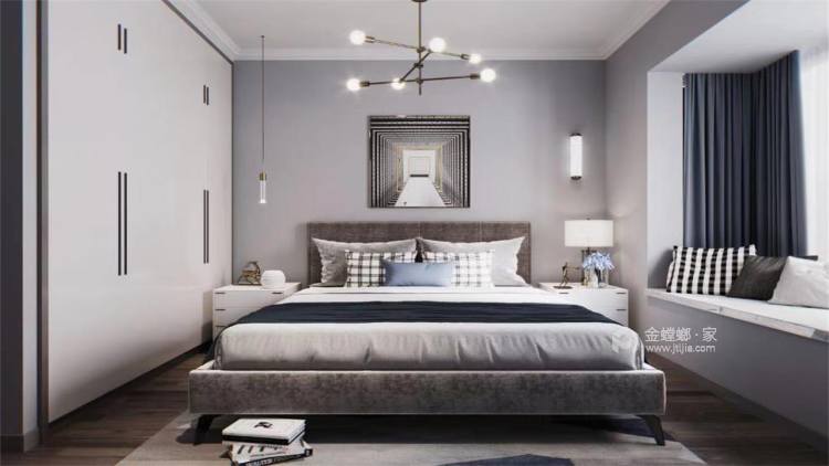 大气简约的现代风格装修,黑白灰三色搞定高级感-卧室效果图及设计说明