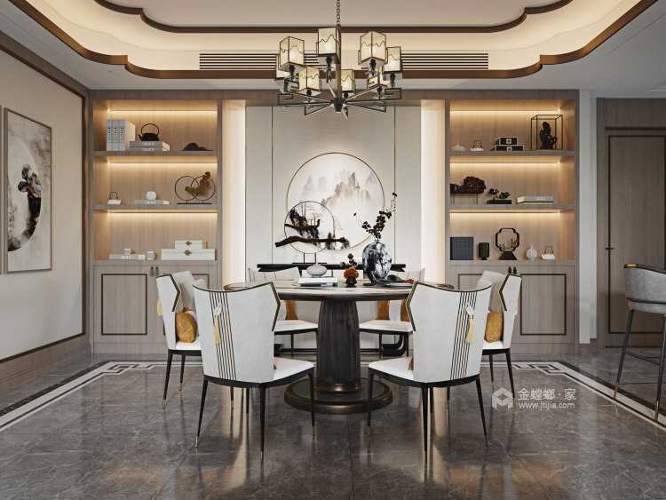 大华香鸢美颂350㎡新中式三居-餐厅效果图及设计说明