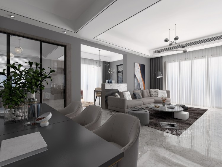 黑白灰风格，展示内敛优雅-客厅效果图及设计说明