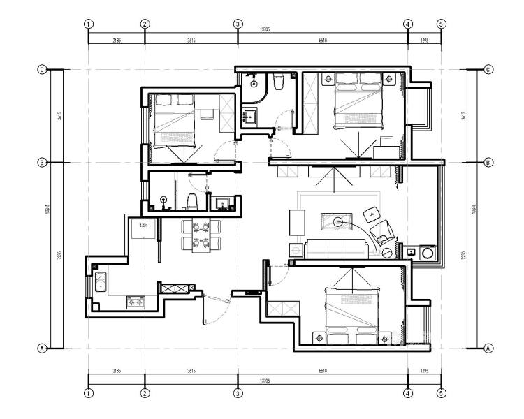 135平的简约风三居室，舒适又大方的房子-平面设计图及设计说明