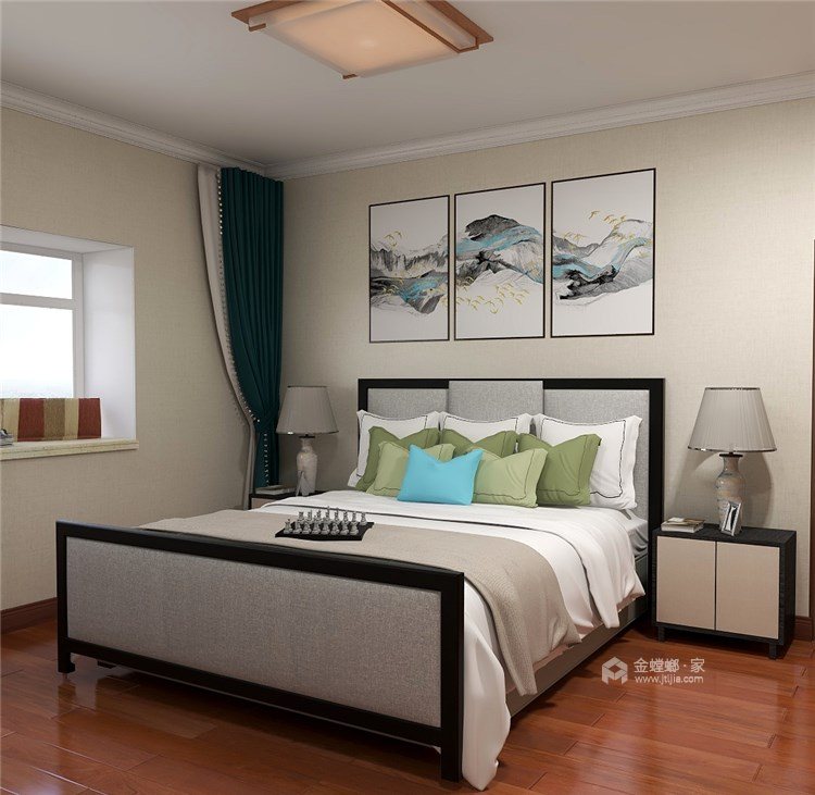 金属质感的新中式风格-卧室效果图及设计说明