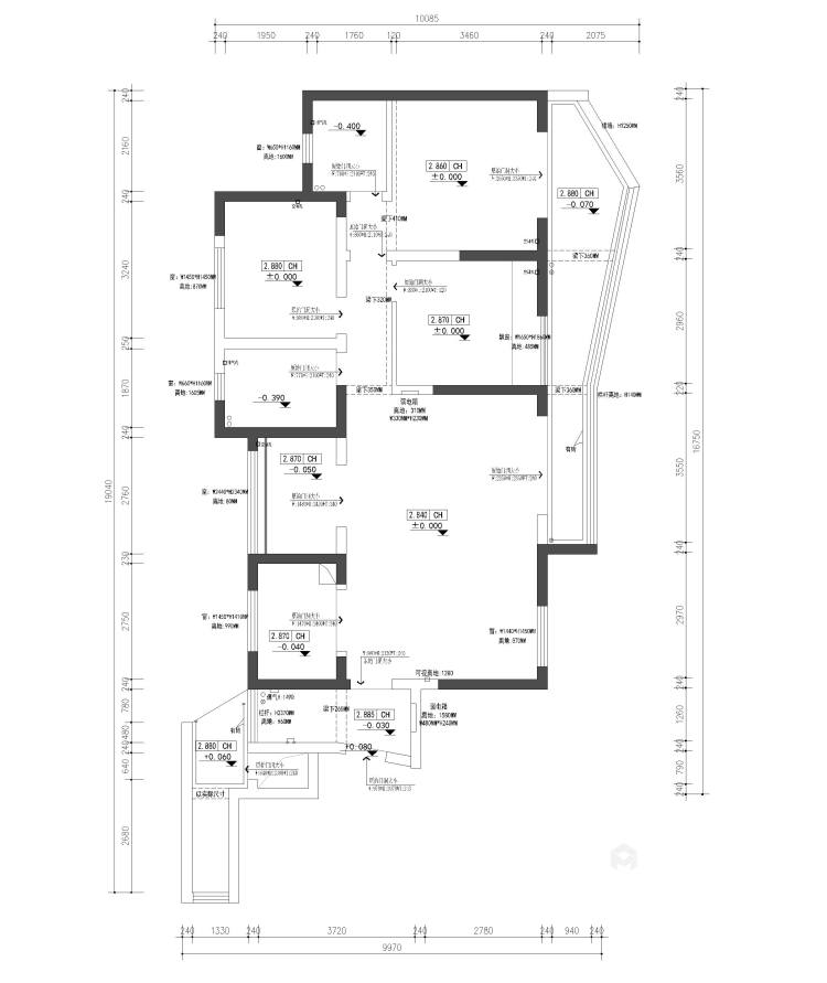蓝山湾138㎡现代4居室-业主需求&原始结构图