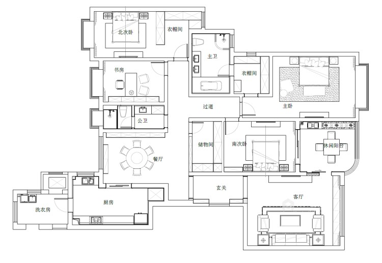 290平美式四居室，惬意的生活品质-平面设计图及设计说明