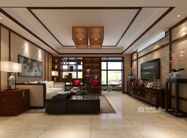 中式韵味，感受传统色彩的气质-客厅效果图及设计说明