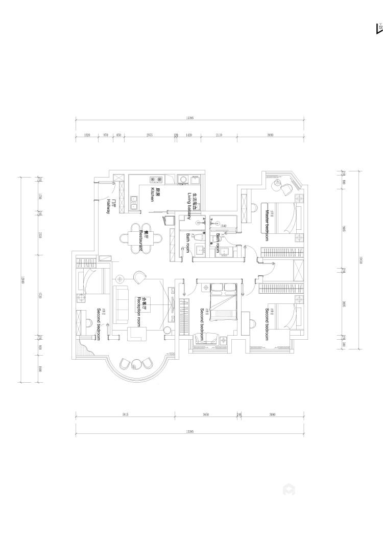 135㎡三居室丽晶花园实景图-平面设计图及设计说明