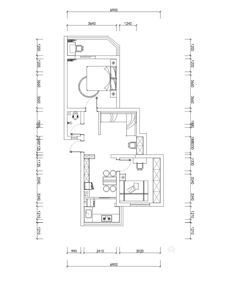 方池街75㎡两室实景案例-平面设计图及设计说明