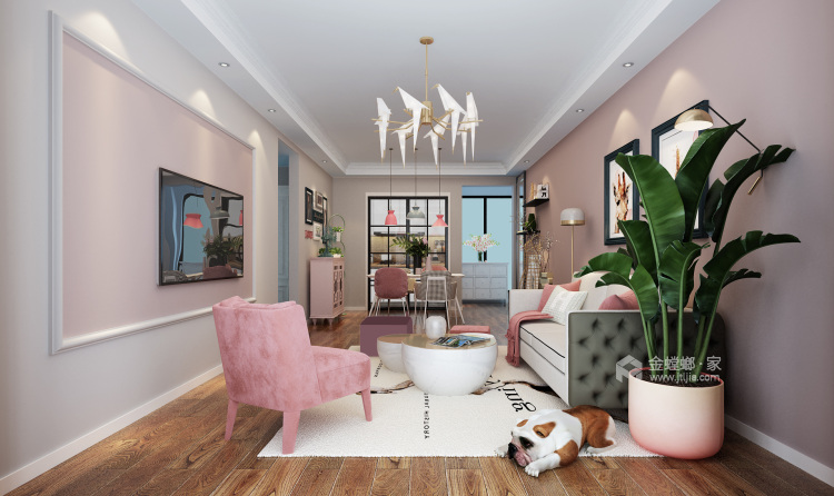 95㎡现代风格打造粉色浪漫-客厅效果图及设计说明
