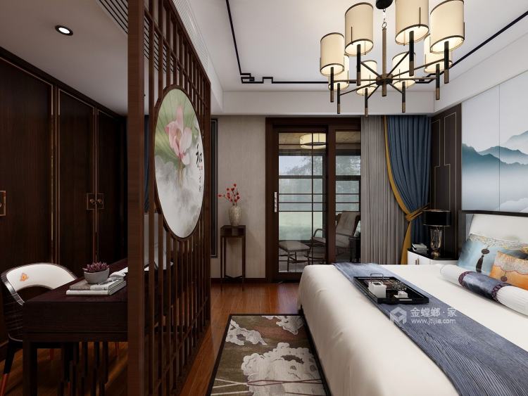 中式元素的现代化-卧室效果图及设计说明