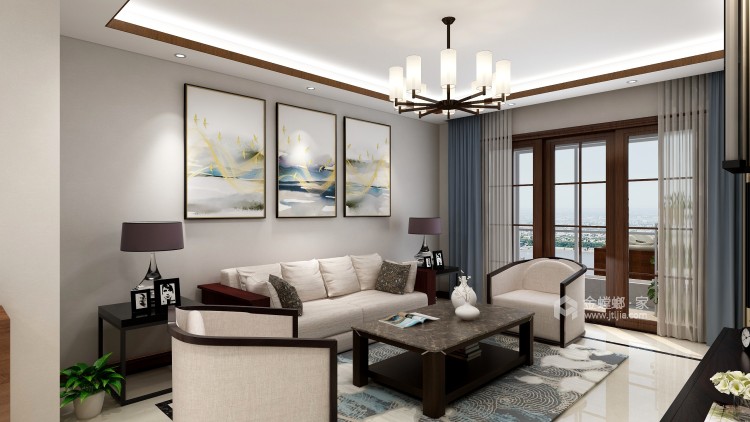 新中式的风格-客厅效果图及设计说明