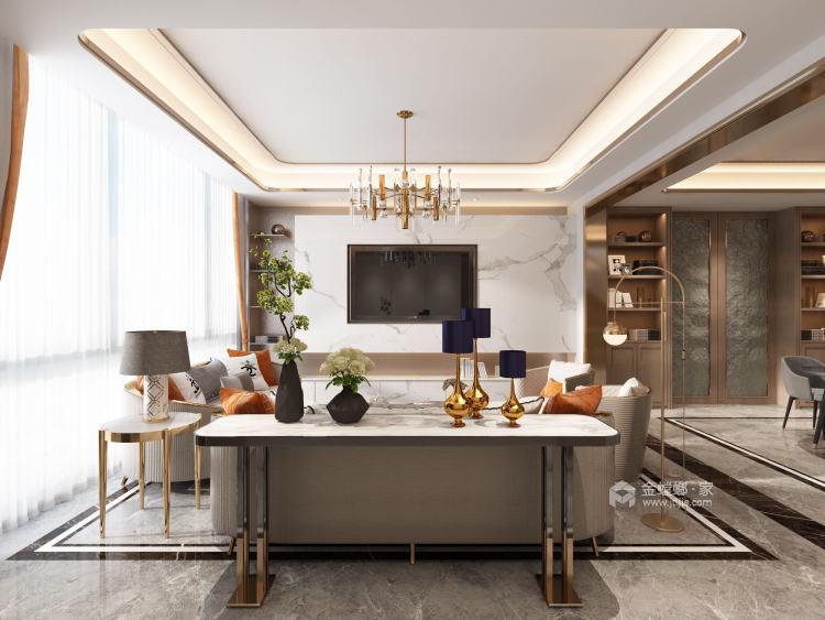 胡桃木色现代轻奢    设计规划优雅的未来生活-客厅效果图及设计说明