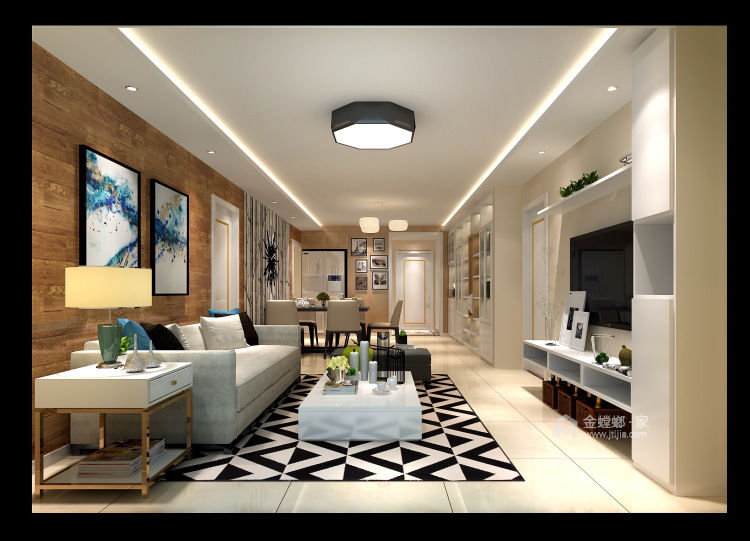 大平层三居现代风格-客厅效果图及设计说明