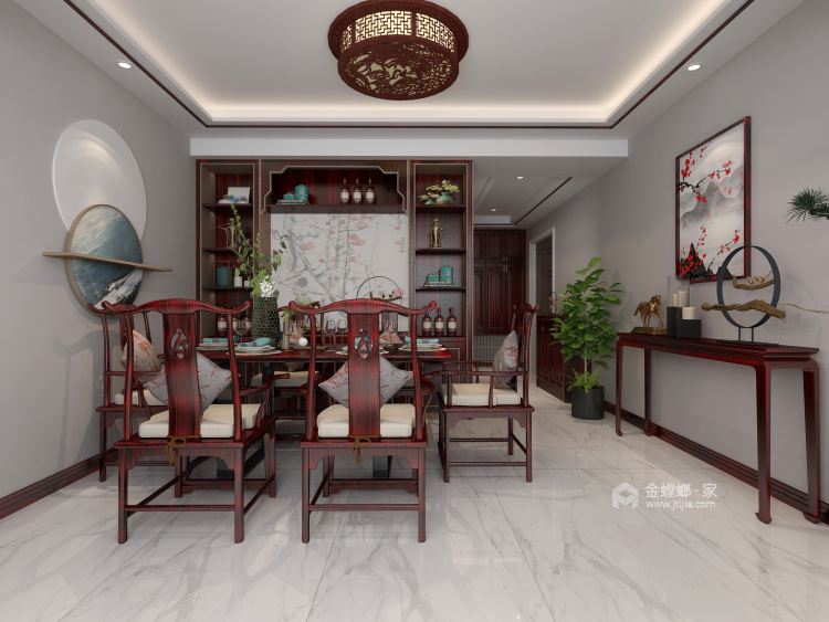 140㎡三室新中式风格-餐厅效果图及设计说明