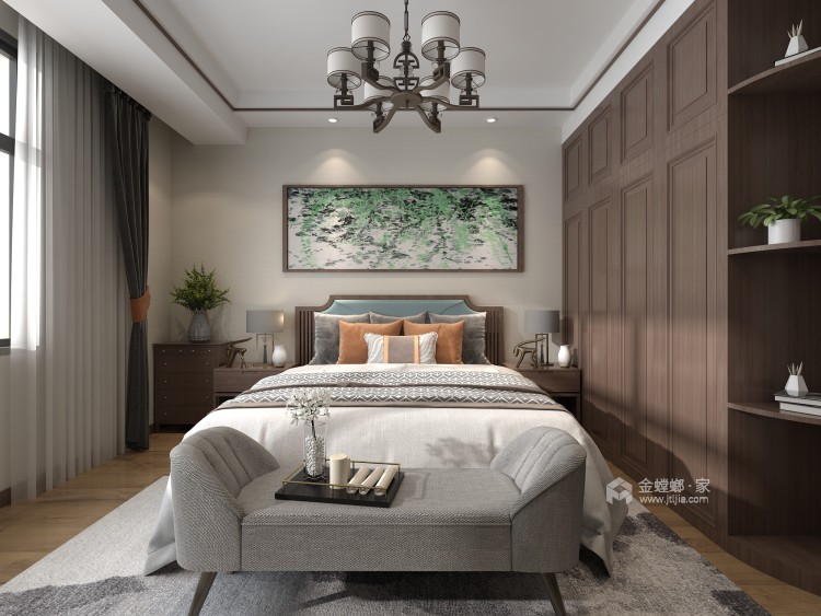 140㎡三室新中式风格-卧室效果图及设计说明