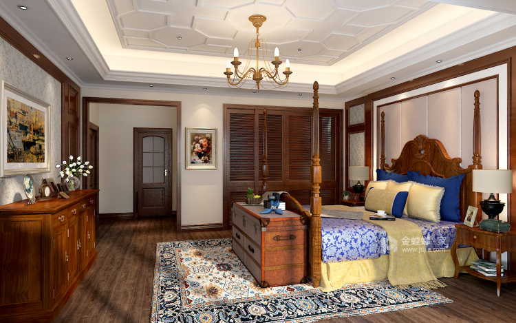 庄重大气的美式大宅-卧室效果图及设计说明